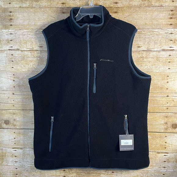 Eddie Bauer Quest 300 Dark Grey Black Fleece Vest NWT XXL Full Zipper Pockets - Picture 1 of 7